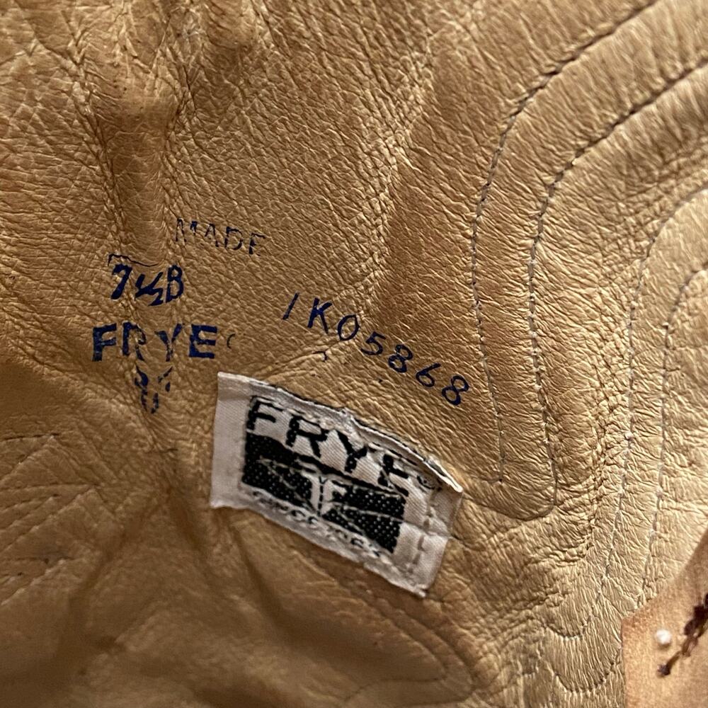 Frye Longhorn Inlay Leather Cowgirl Boots Sz 7.5 Black Tan Leather Vintage - Picture 13 of 16